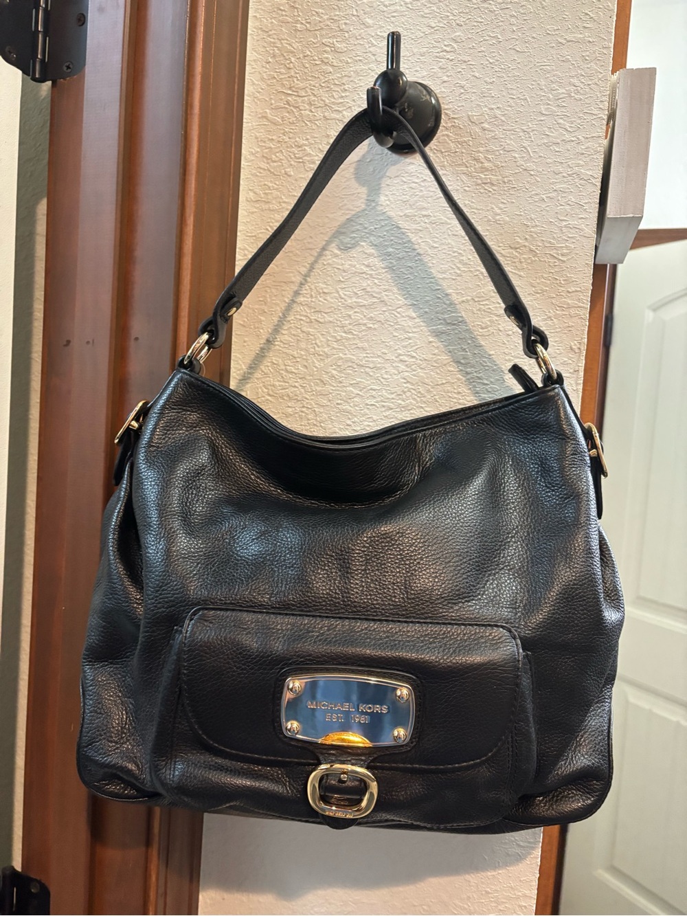 Michael Kors Black Pebbled Leather Hobo with Gold Hardware